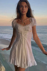 Boho Mini Dress Amelia in White