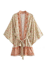 Boho Robe, Kimono Robe,  Beach Cover up, Short Robe, Kamala in Pink Yellow and Purple