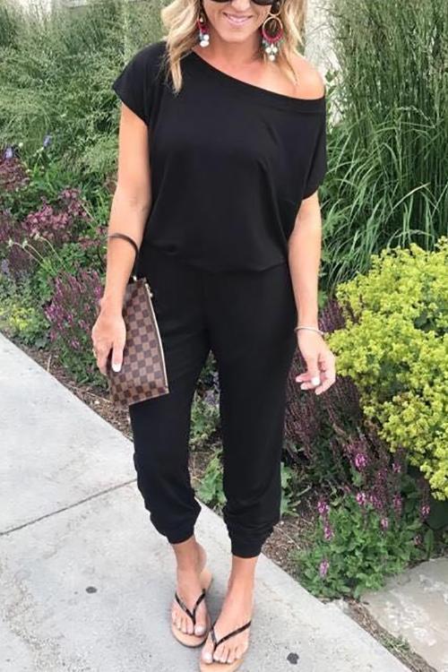 One Shoulder Short Sleeve Jumpsuit