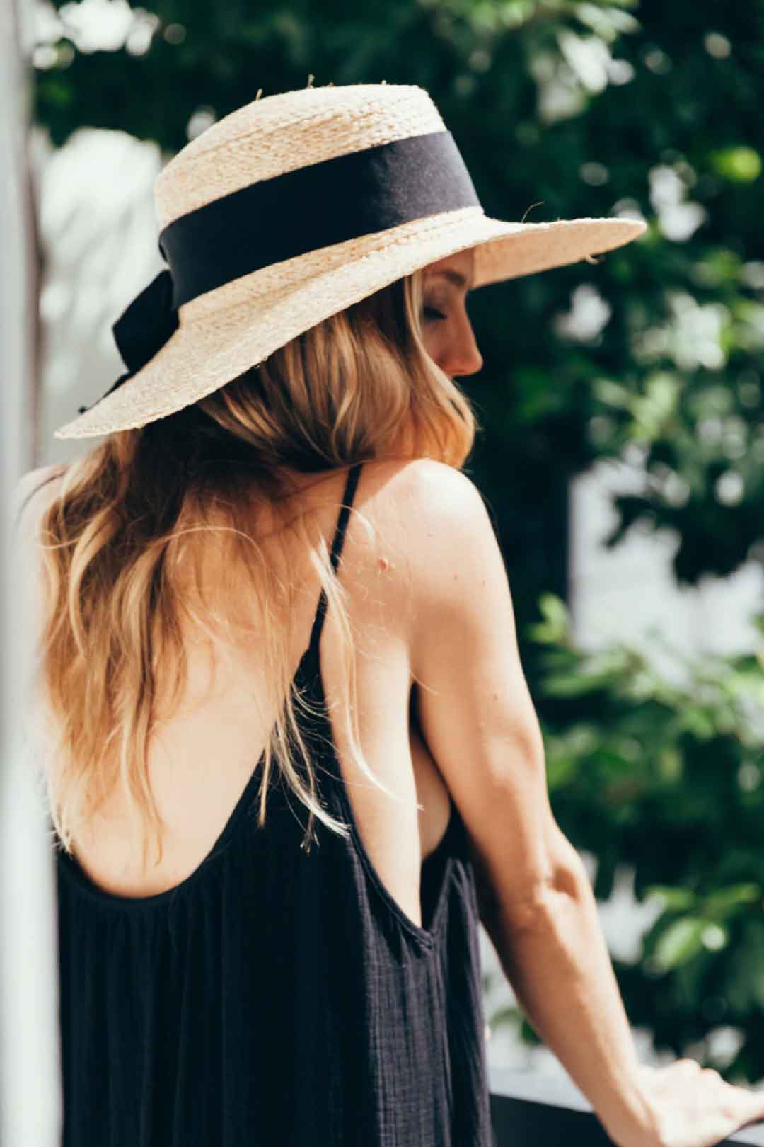 Boho Hat, Sun Hat, Beach Hat, Wide Brim Straw, Leah Black Ribbon