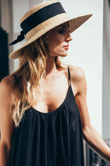 Boho Hat, Sun Hat, Beach Hat, Wide Brim Straw, Leah Black Ribbon