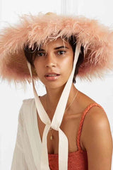 Boho Hat, Sun Beach Hat, Vintage Straw Hat with Feather Everly