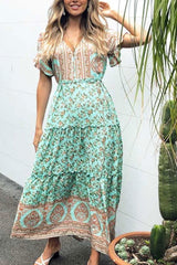 Boho Maxi Dress, Sundress, Wild Floral in Green Mint