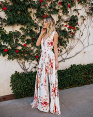 V-neck Floral Split Maxi Dresses