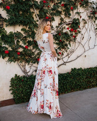 V-neck Floral Split Maxi Dresses