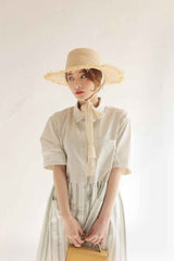 Boho Hat, Sun Beach Hat, Vintage Raffia Straw Hat Leah Lace Ribbon