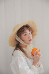 Boho Hat, Sun Beach Hat, Vintage Raffia Straw Hat Leah Lace Ribbon