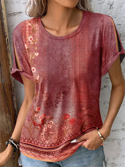 Casual Comfortable Ethnic Wind Short-sleeved Printed T-shirt Ladies Round Neck Top S M L XL 2XL 3XL 4XL 5XL