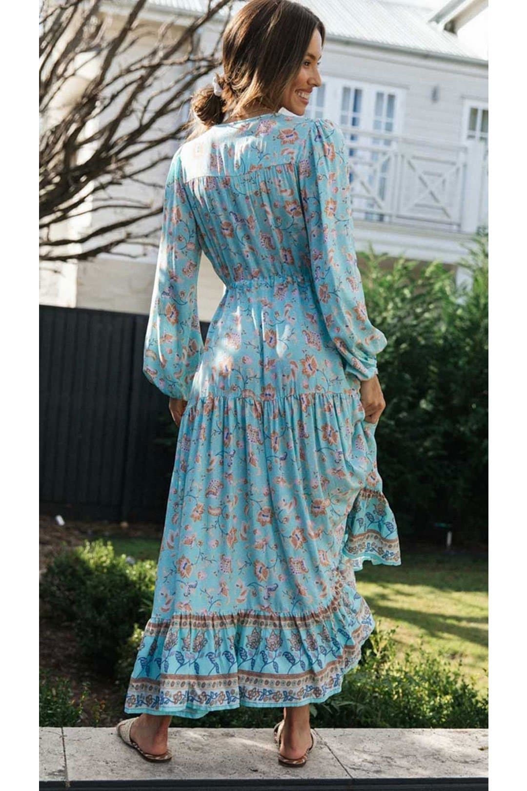 Boho Maxi Dress, Gown, Vacation in  River Blue