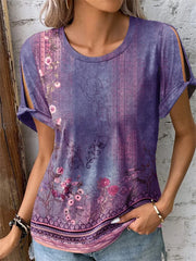Casual Comfortable Ethnic Wind Short-sleeved Printed T-shirt Ladies Round Neck Top S M L XL 2XL 3XL 4XL 5XL