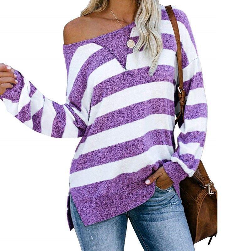 Off Shoulder Stripped Long Sleeve Casual Tops