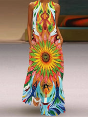 Casual Sleeveless V Neck Colorful Long Maxi Dress