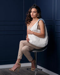 Boho Bag, Hobo Bags, Ruched Fabric Bag in White, Black, Brown