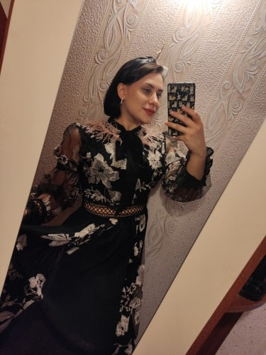 Vintage Dress, Boho Midi Dress, Party Dress, Embroidered Dress,  Gown, Magnolia Feather in Black