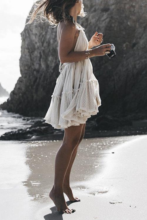 Ruffles Backless Slip Mini Dress