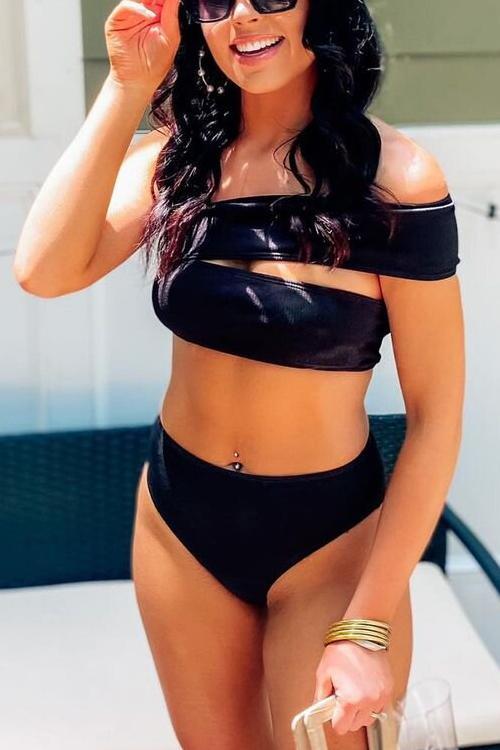 Solid Dew Shoulder Bikini Set