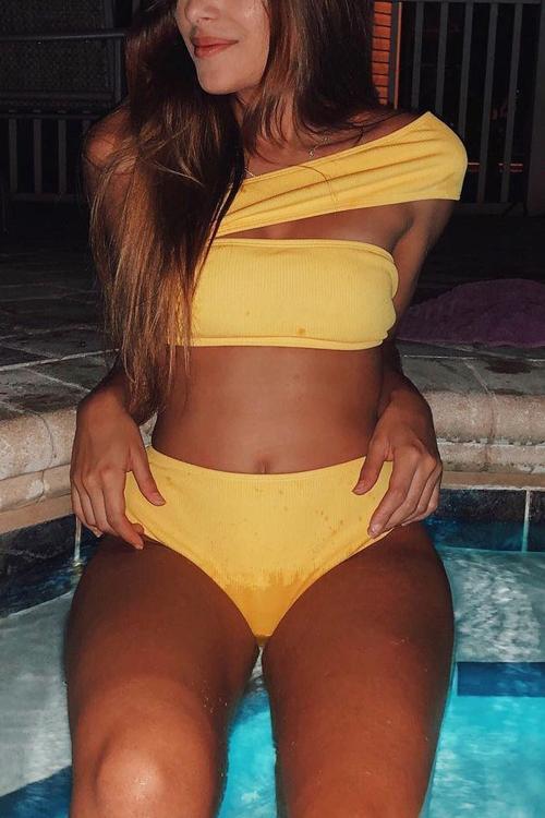 Solid Dew Shoulder Bikini Set