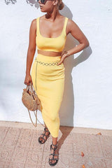 Solid Crop Top Pencil Skirt Set