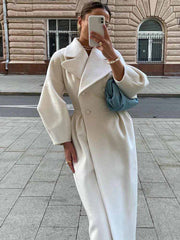 Lapel Double-Breasted Office Woolen Windbreaker Long Coat