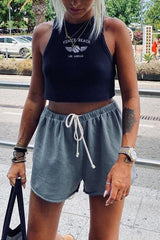 Unfinished Hems Pockets Drawstring Shorts