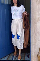 Elastic Flower Balloon Leg Pants
