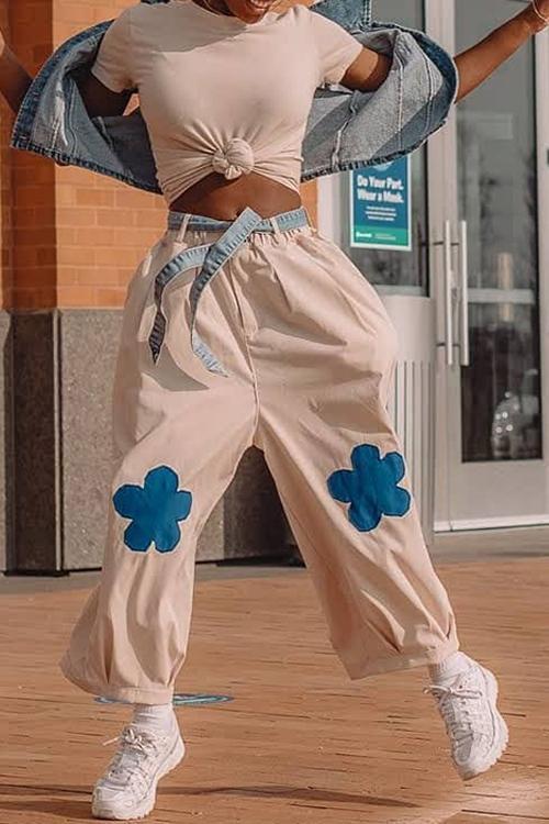 Elastic Flower Balloon Leg Pants