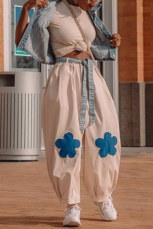 Elastic Flower Balloon Leg Pants