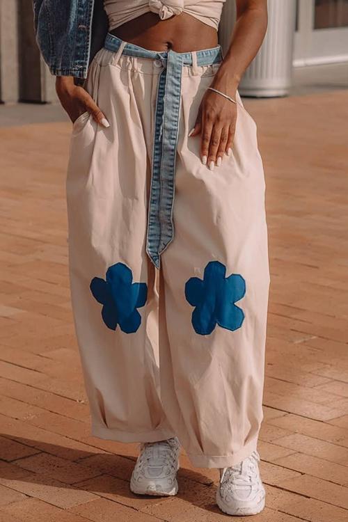 Elastic Flower Balloon Leg Pants
