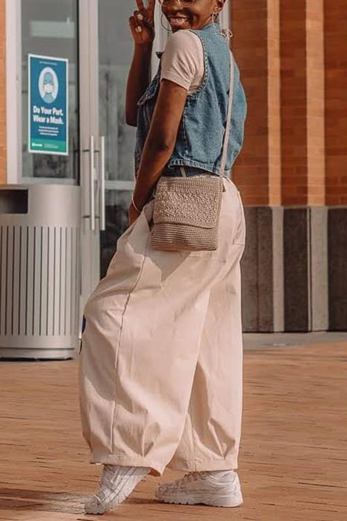 Elastic Flower Balloon Leg Pants