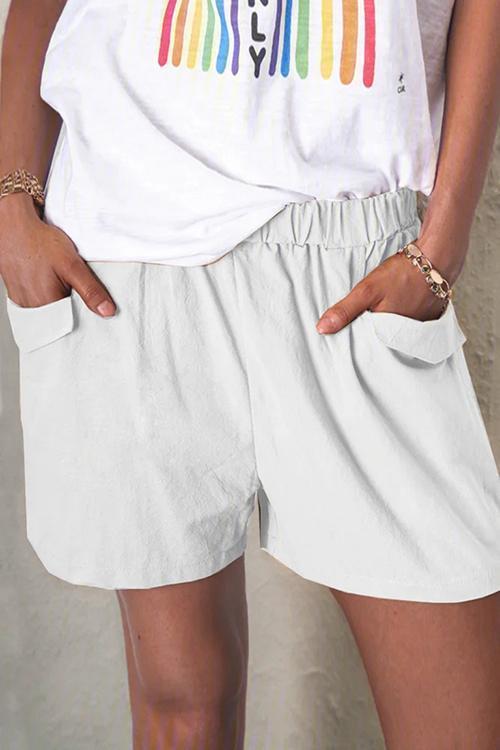 Elastic Linen Pockets Shorts