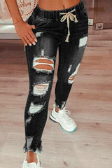 Ripped Drawstring Denim Jogger