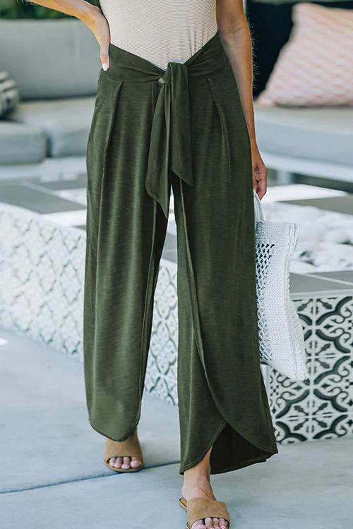 Slit Knot Waist Loose Pants