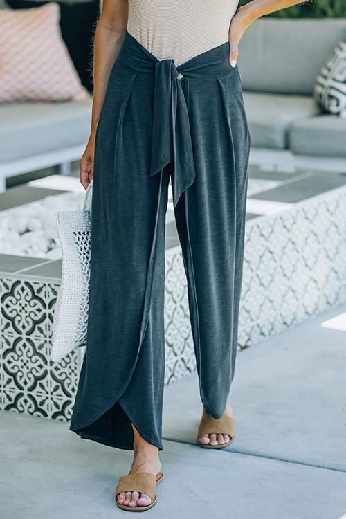 Slit Knot Waist Loose Pants