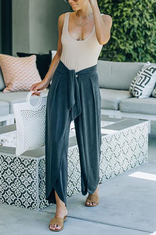 Slit Knot Waist Loose Pants