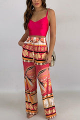 Print Drawstring Wide Leg Pants