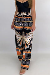 Print Drawstring Wide Leg Pants