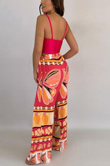 Print Drawstring Wide Leg Pants