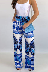 Print Drawstring Wide Leg Pants