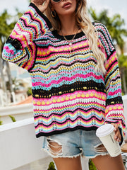 Rond Neck Colorful Knit Long Sleeve Sweater