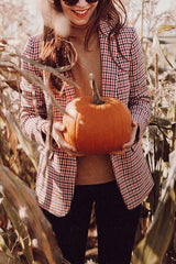 Plaid Button Long Sleeve Blazer