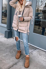 Zipper Pockets Loose Hoodie Padded Coat