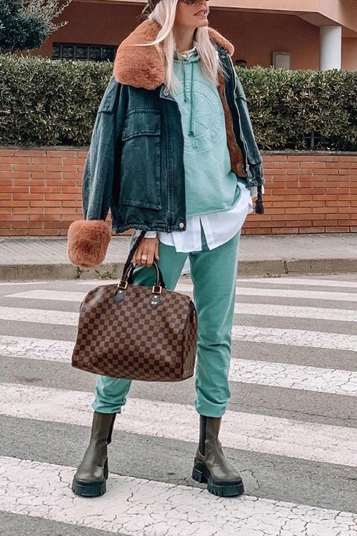 Detachable Fuzzy Faux Fur Collar Denim Coat