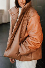 Hide Quilted Stand Collar Button Coat