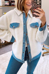 Patchwork Button Fuzzy Coat