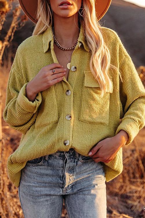 Pockets Button Corduroy Shacket