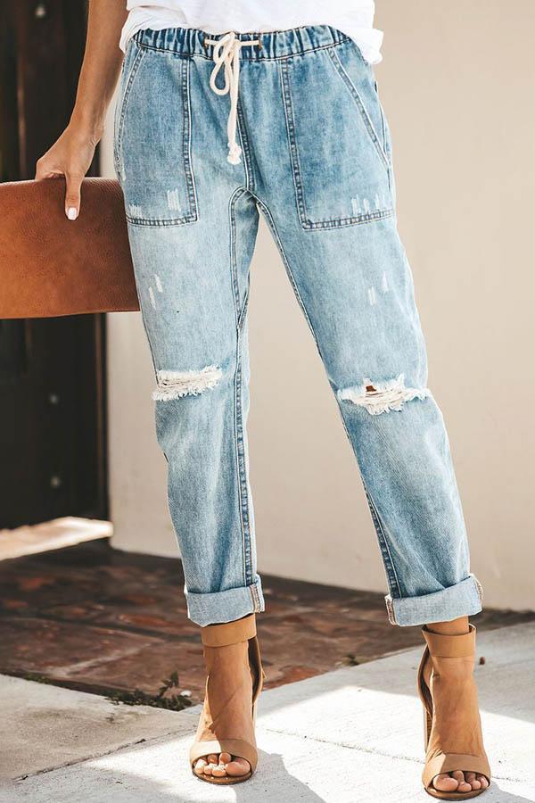 Loose Drawstring Blue Jeans