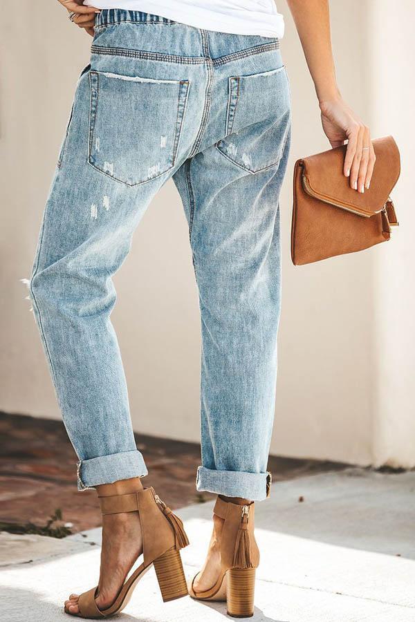 Loose Drawstring Blue Jeans