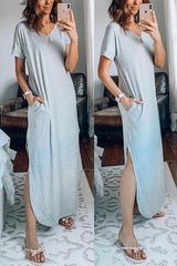 V Neck Side Slit Maxi Dress