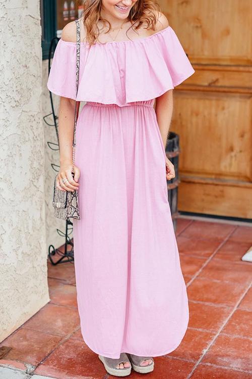 Off Shoulder Side Slit Maxi Dress