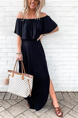 Off Shoulder Side Slit Maxi Dress